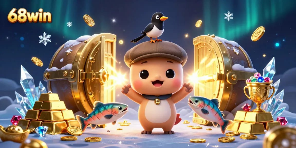 Engage with the vibrant world of 68win, where jackpot dreams come alive in a playful casino illustration.