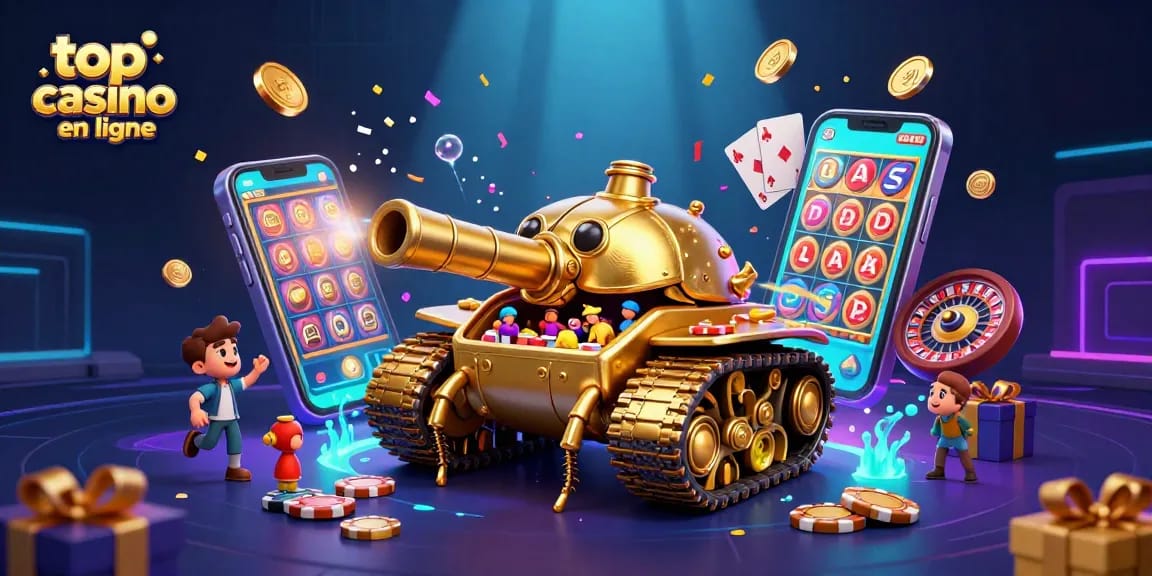 Découvrez le top casino en ligne avec un tank de scarabée doré miniature, confettis et jeux!