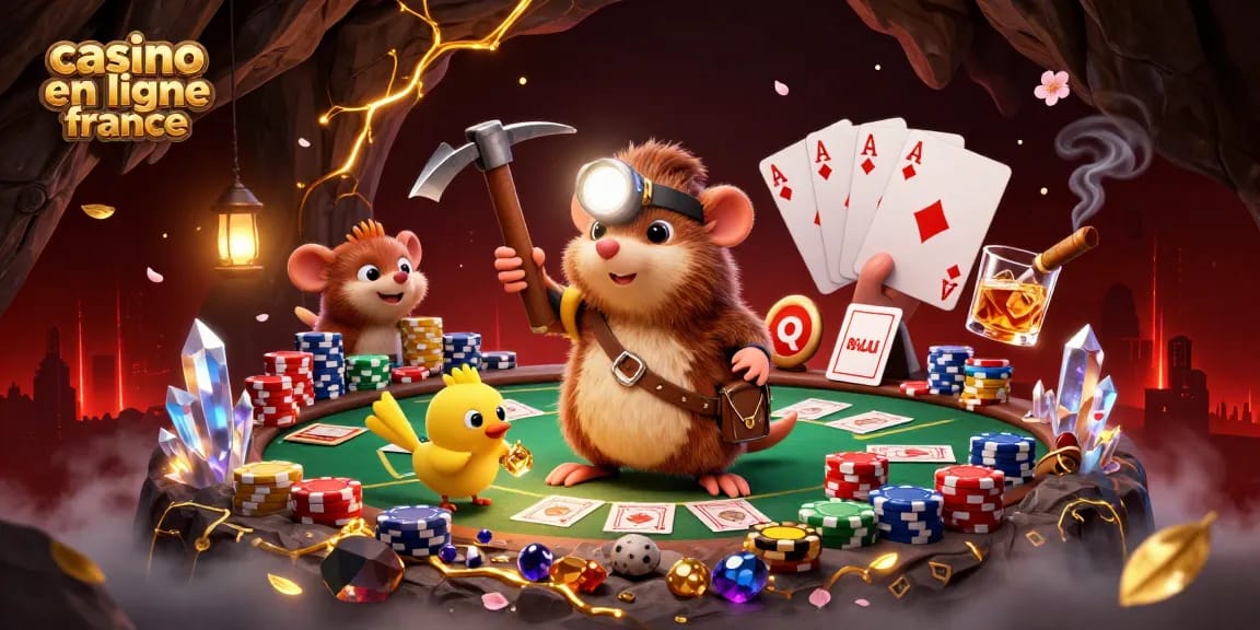 Découvrez l'univers captivant du casino en ligne France avec une illustration de jeu de poker animée.