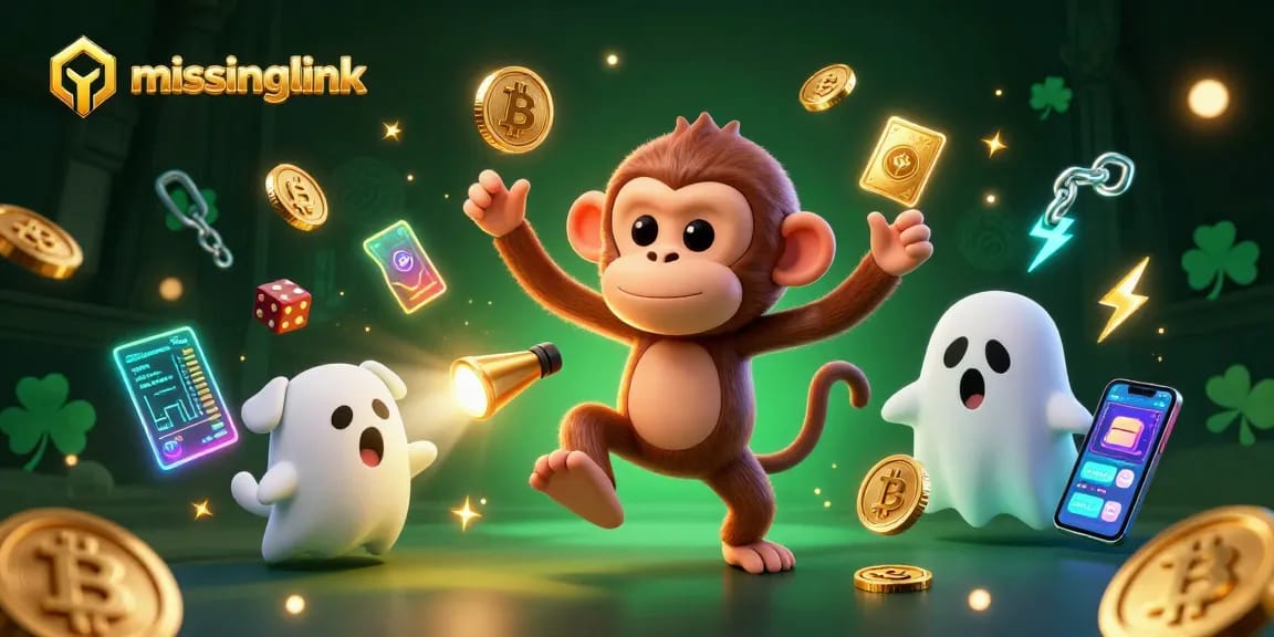 Engage with missinglink at a vibrant casino featuring a mischievous monkey and ghost-hunter puppy.