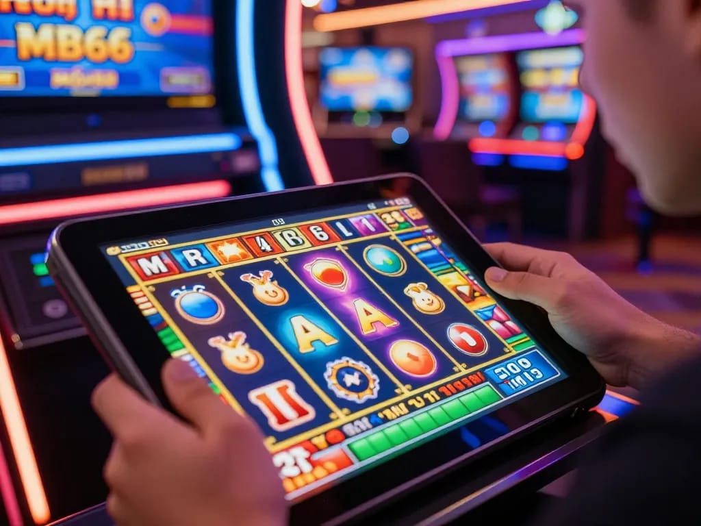Engaging player enjoying nổ hũ mb66 online slots in an immersive atmosphere of digital gaming.