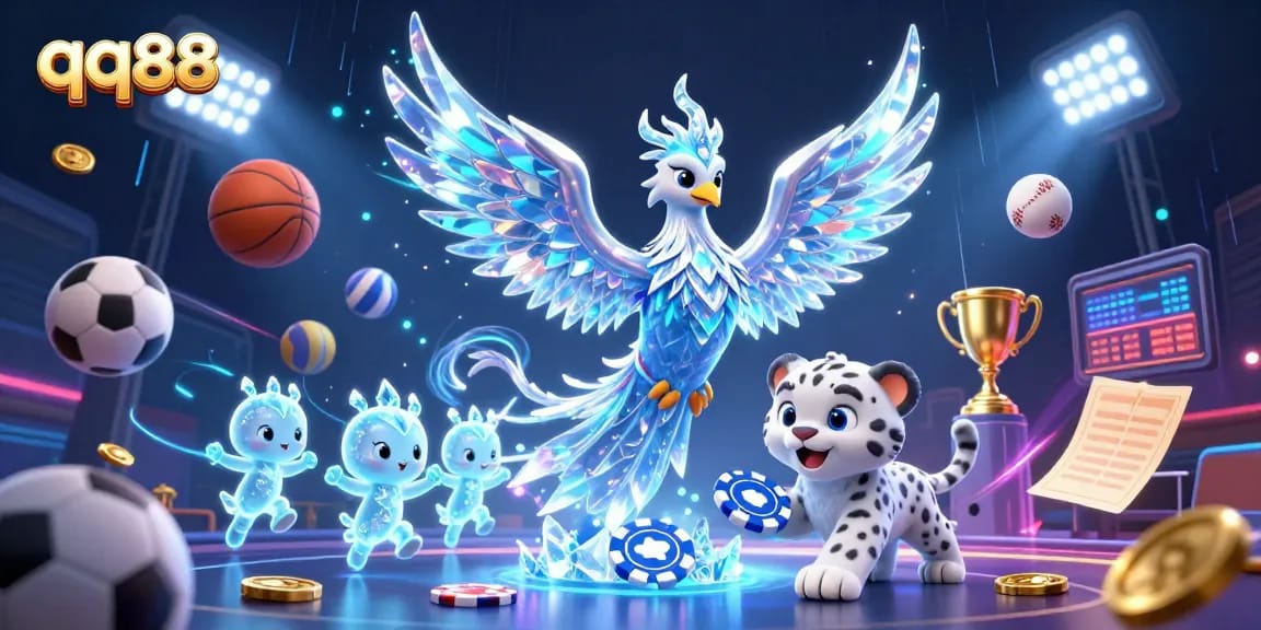 Engage with qq88's thrilling sports betting scene featuring a magical 3D illustration.