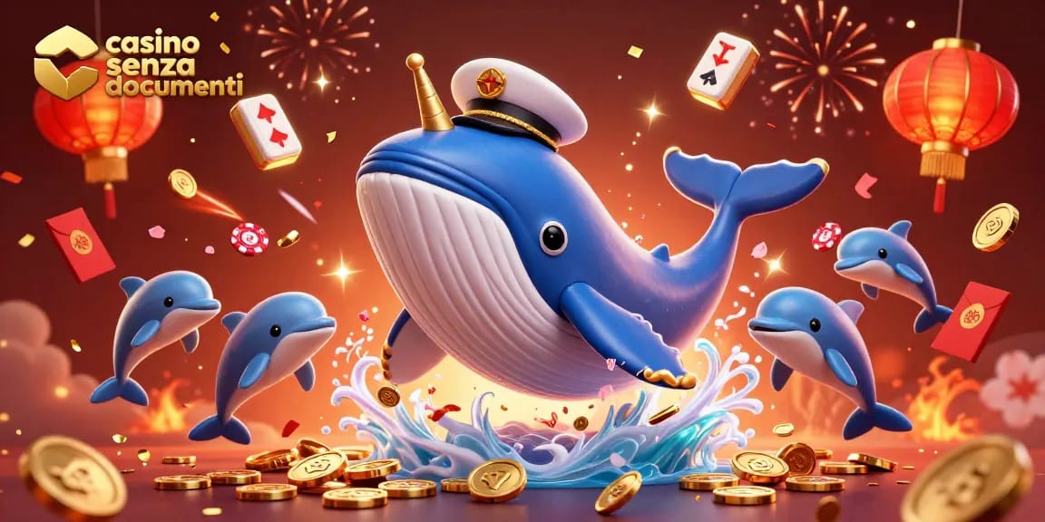 Casino senza documenti: goditi i giochi mentre il balena capitano emerge da una tempesta di monete.