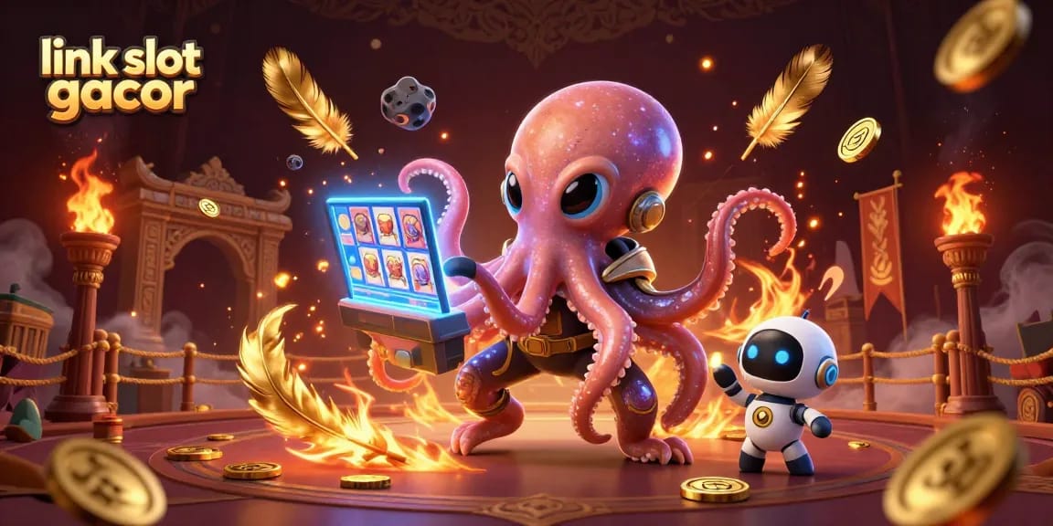 Slot gacor terhubung dengan alien berwarna cerah dalam suasana kasino yang berkilau.