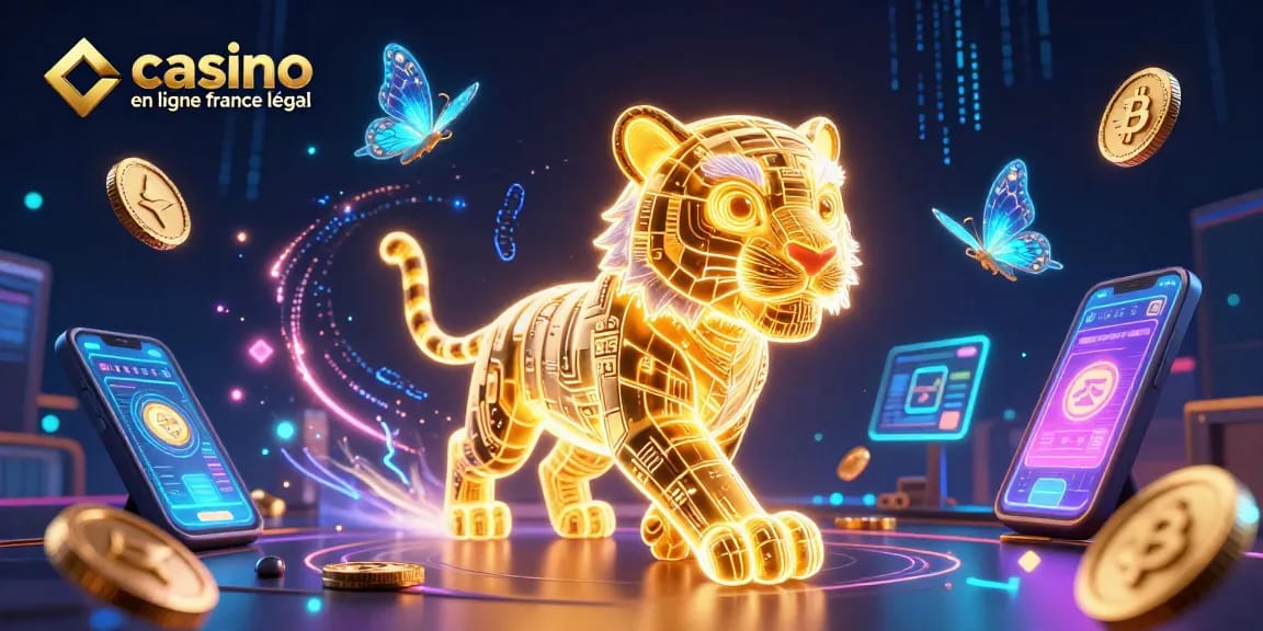 Jouez au casino en ligne légal en France avec des éléments animés et un tigre lumineux.