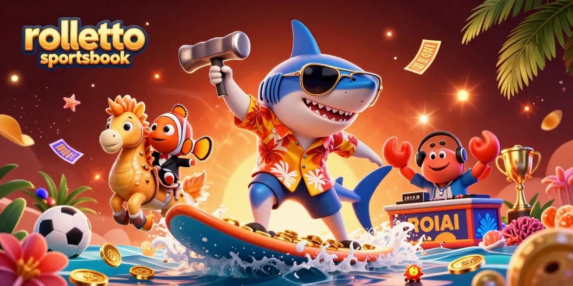 Pariez sur le rolletto sportsbook avec notre illustration dynamique de parieurs gagnants sur fond tropical.