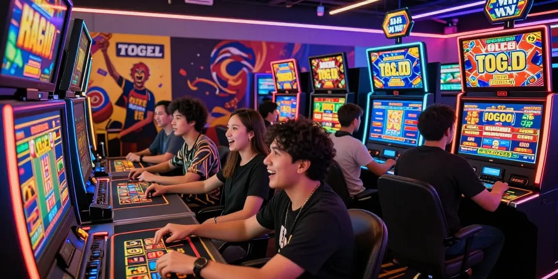 tempototo gaming scene with players enjoying live casino and slot games in a vibrant environment