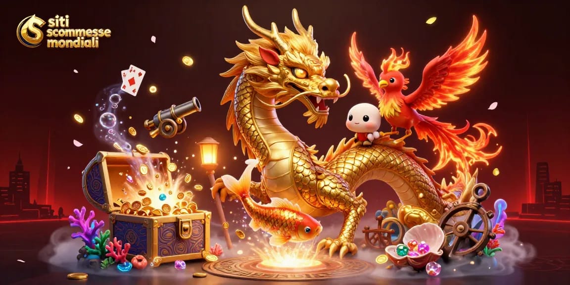 Scommetti sui siti scommesse mondiali con un drago dorato e un pesce fortunato tra ricchezze e emozioni di gioco