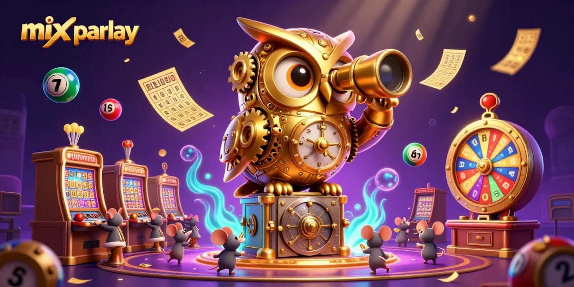 Mix parlay saat bermain di kasino dengan bola lotere dan mesin slot yang berkilauan.