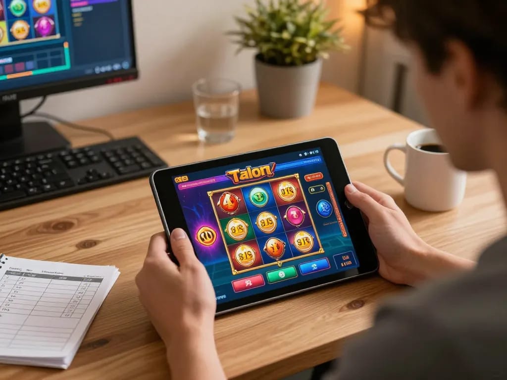 A player enjoying thrilling games on the alo8 casino app in a cozy home gaming setup