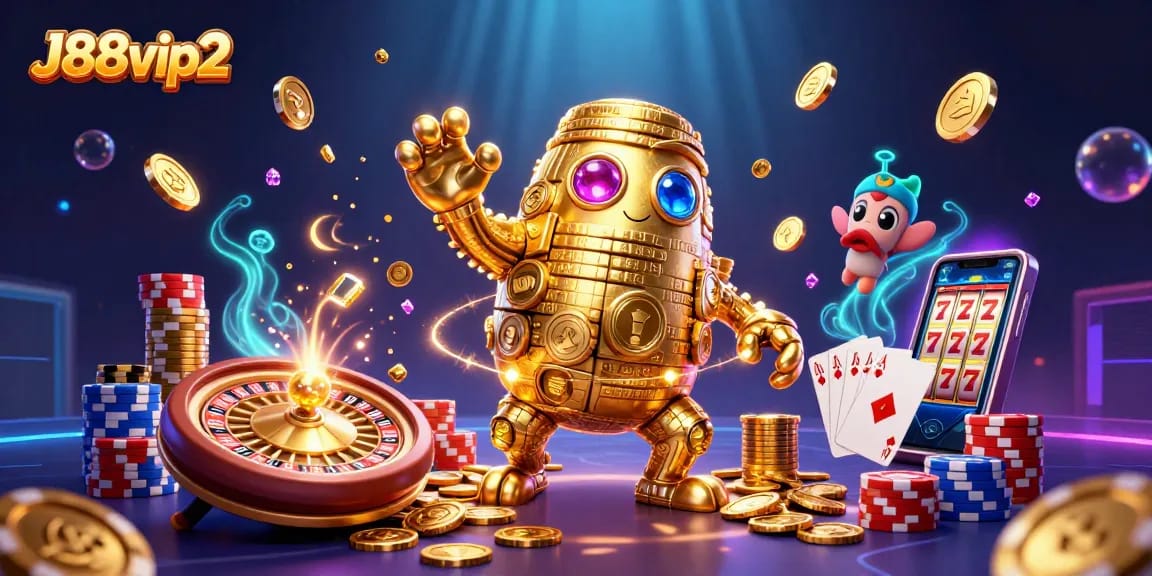Experience thrilling wins with J88vip2 in this vibrant 3D casino scene filled with action.