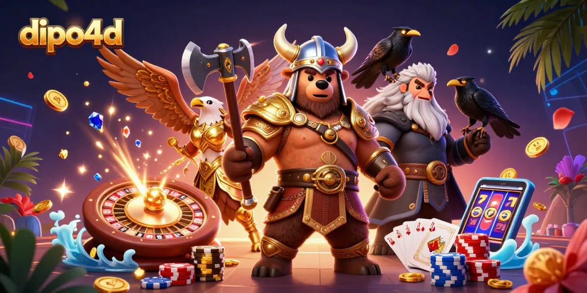 Engage in thrilling gaming at DIPO4D with a vibrant casino illustration showcasing rich elements.