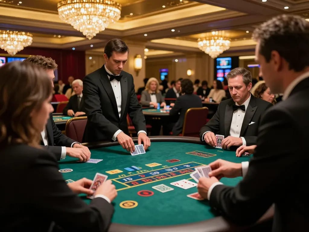 Play blackjack at nhà cái mb66 with professional dealers and players in an upscale casino environment.