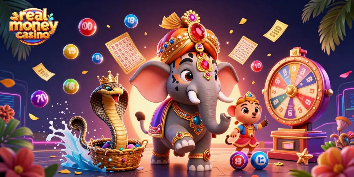 Join the excitement of a real money casino with a majestic maharaja tiger and dynamic elements.