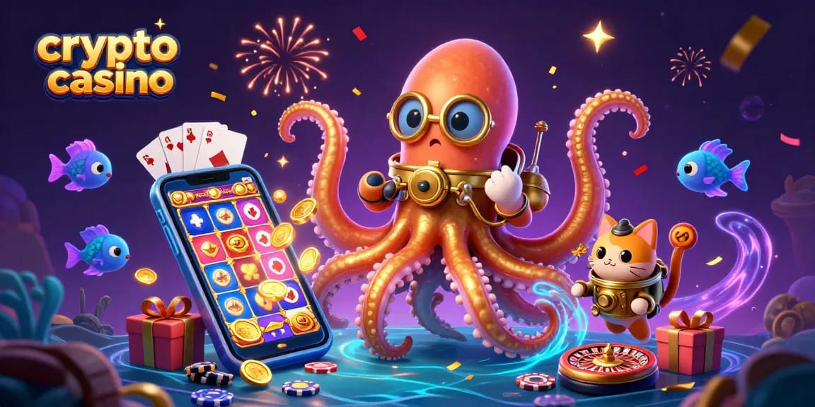 Gioca al crypto casino con il kraken dorato, il gatto subacqueo e monete fluttuanti.