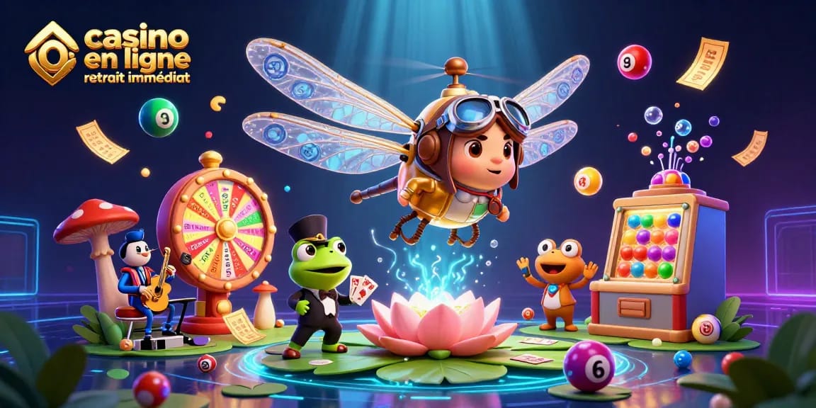 Casino en ligne retrait immédiat : Détail d'un croupier grenouille et d'une scène animée de jeu