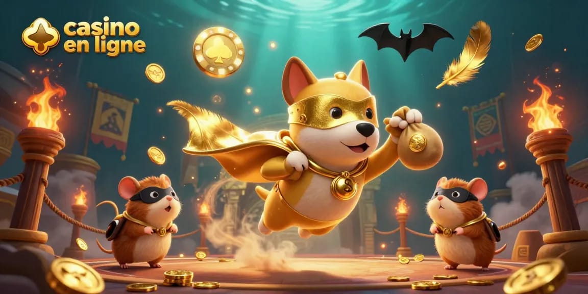 Jouez au casino en ligne avec un super chien héroïque et des pièces d'or scintillantes
