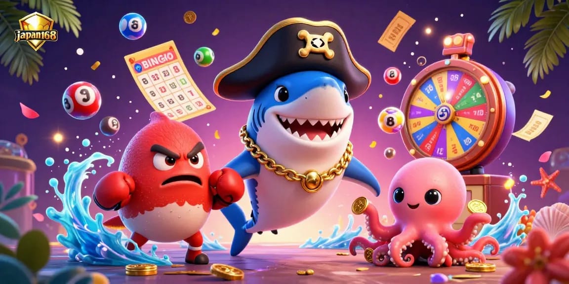 Engage with japan168's vibrant online gaming world filled with lottery elements, cute characters, and dynamic visuals.