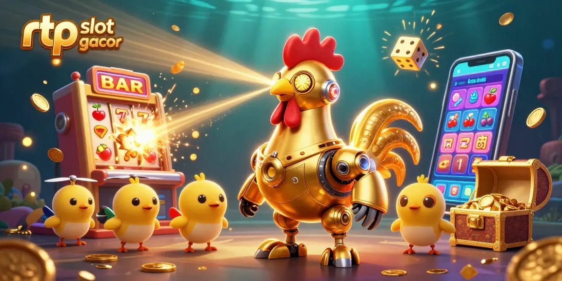 Melihat RTP Slot Gacor terbaru saat jackpot meledak dengan robot ayam emas 3D dan drone anak ayam.