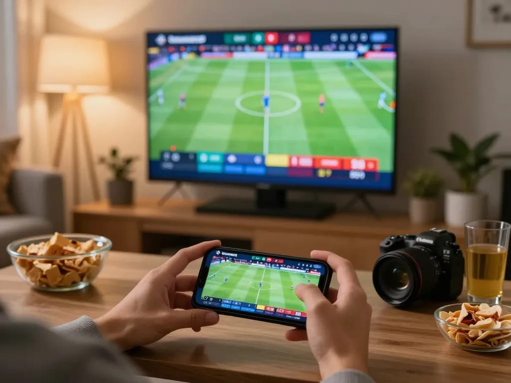 Socolive users actively betting on soccer matches using smartphones in a cozy environment