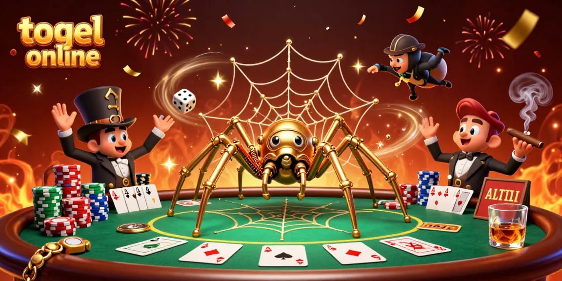 Menangkap perhatian dalam togel online dengan ilustrasi menarik gabungan arachnida dan perjudian.