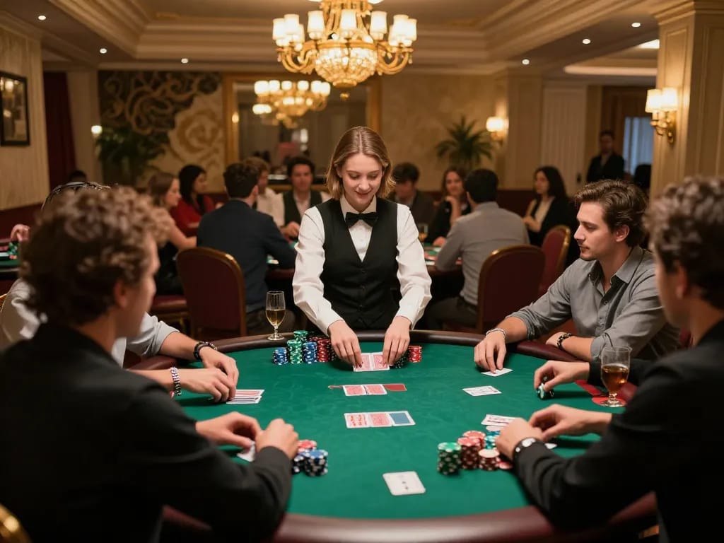 Engaged players showcasing thrilling poker action at 789club casino table with chips