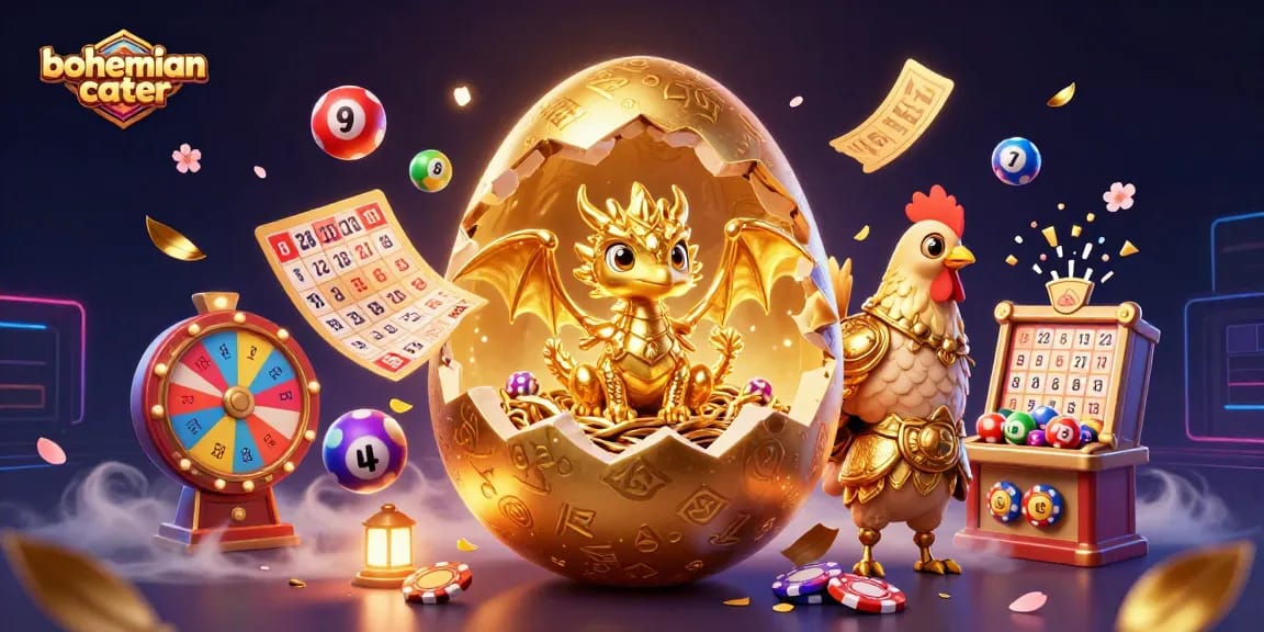 Experience the thrill of gaming with bohemiancater's dazzling lottery scene featuring golden treasures and dynamic game elements.