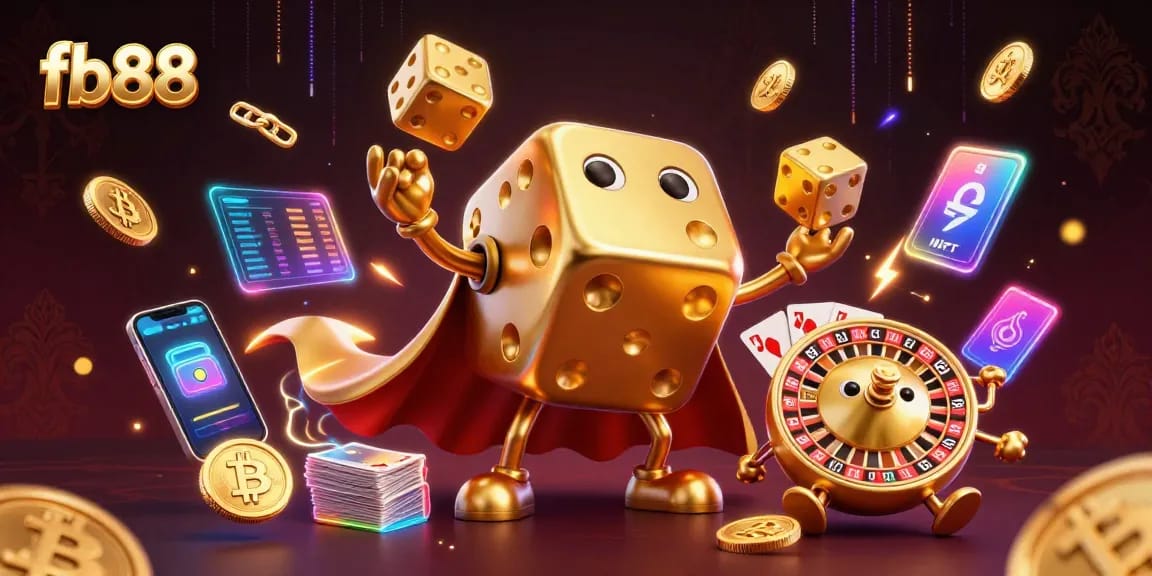 Experience dynamic gaming with fb88 featuring golden dice and cryptocurrency elements.