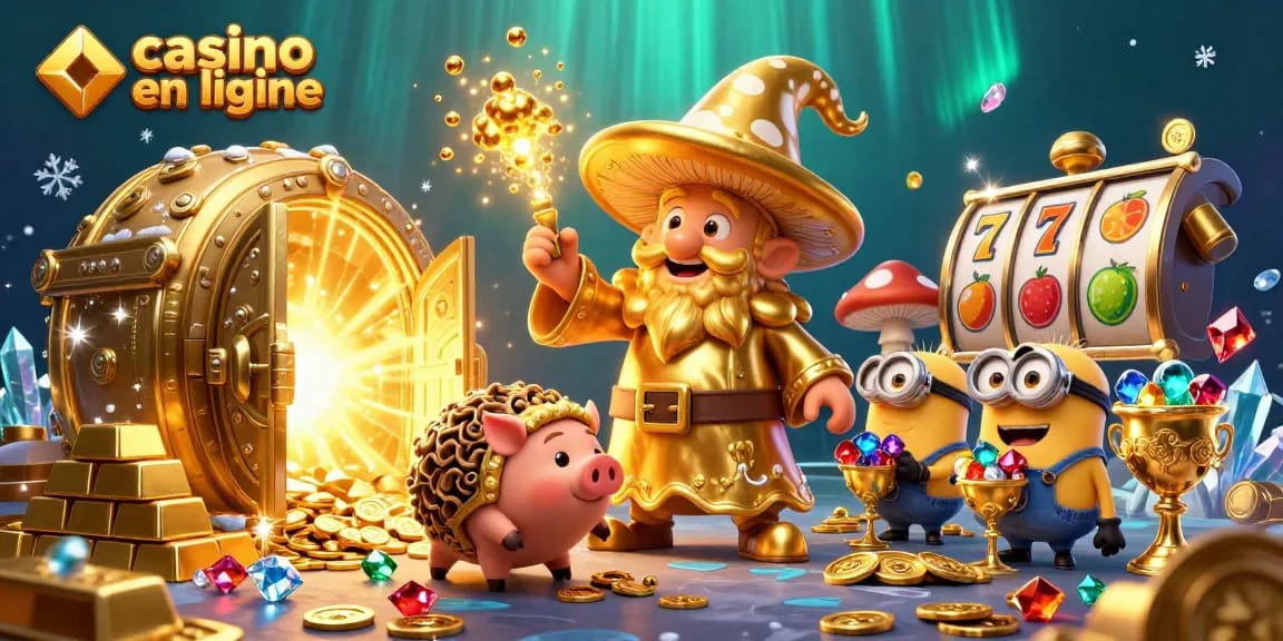 Un aperçu majestueux du casino en ligne avec un wizard et ses trésors étincelants.