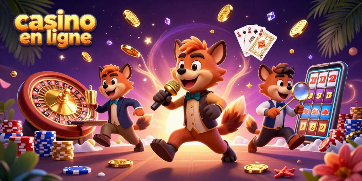 Une scène de casino en ligne avec des hyènes animées et des éléments de jeu colorés.