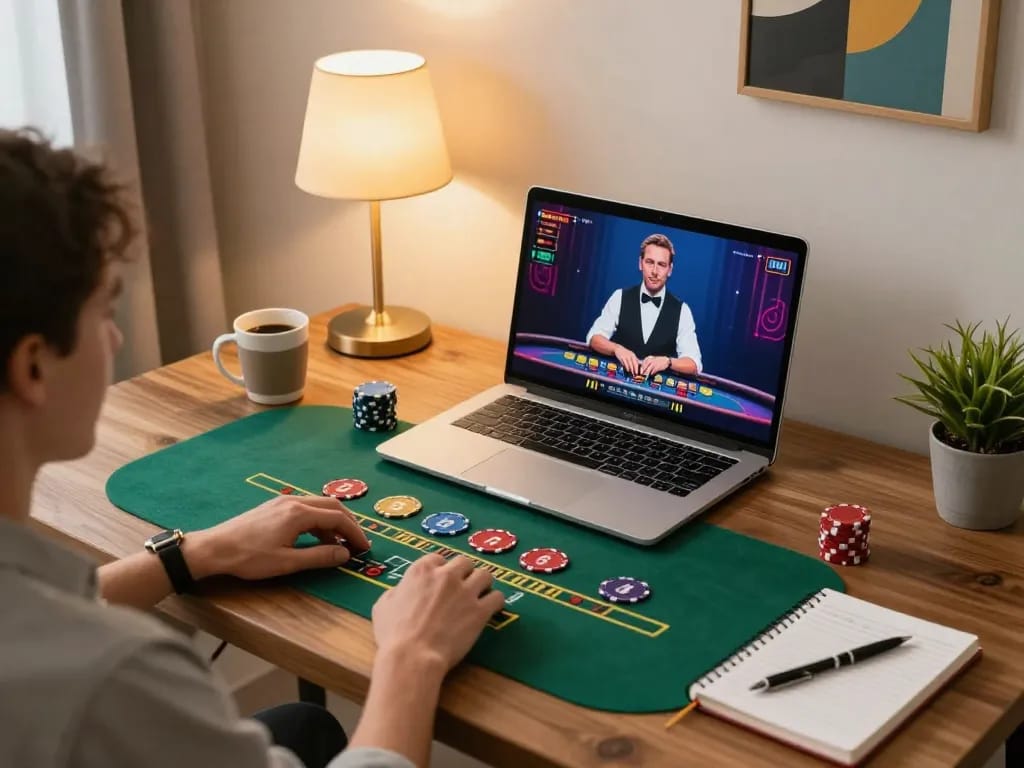 Engaging in online gambling with sunwin blackjack gameplay visible on laptop screen