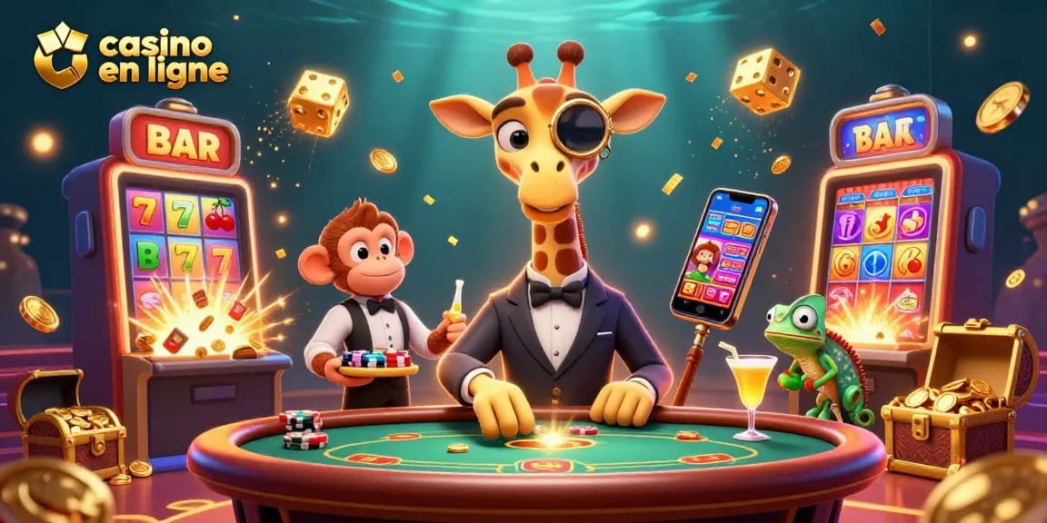 Gagnez avec des machines à sous au casino en ligne entouré de personnages amusants.