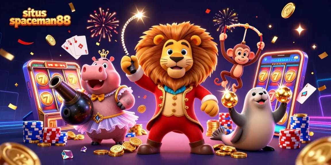 Experience thrilling play at situs spaceman88 with vibrant 3D characters and slot reels in action.