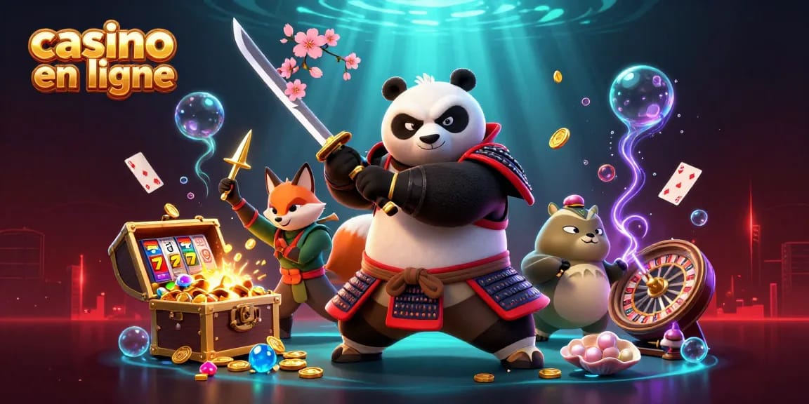 Engagez-vous dans l'univers palpitant du casino en ligne avec un samouraï panda mythique et un renard ninja