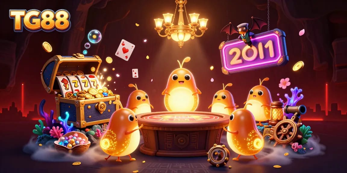 Join TG88 for an energetic casino experience with lively glowworms and vibrant game elements.