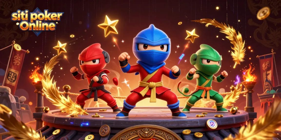 I migliori siti poker online mostrano una scena di chameleoni ninja in azione con gettoni d'oro e carte da poker.