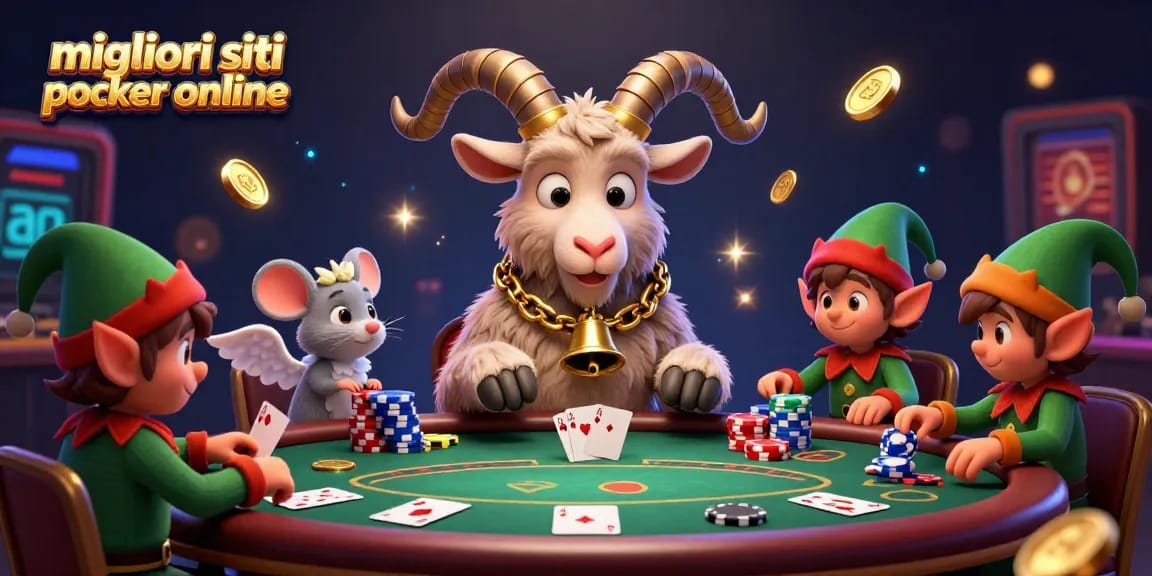 Gioca ai migliori siti per poker online mentre i gremlins rubano le chip in un casinò festivo.