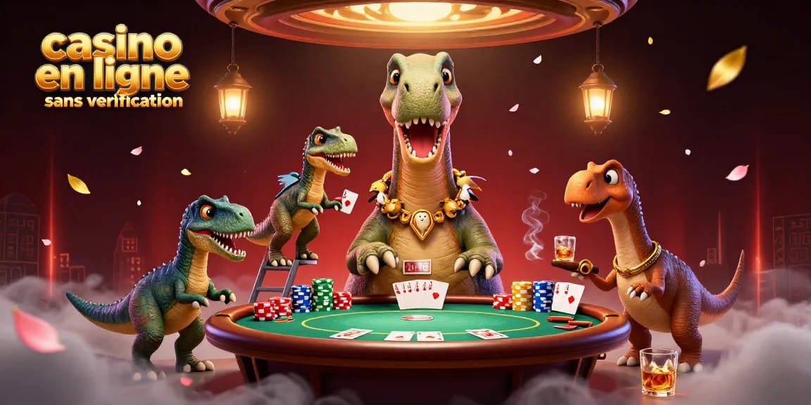 Profitez d'une scène vibrante avec un brontosaure et un raptor dans un casino en ligne sans vérification.