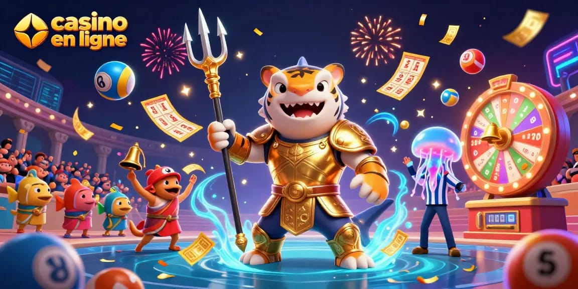 Jouez sur un casino en ligne avec des jeux dynamiques et un requin tigre en armure dorée.