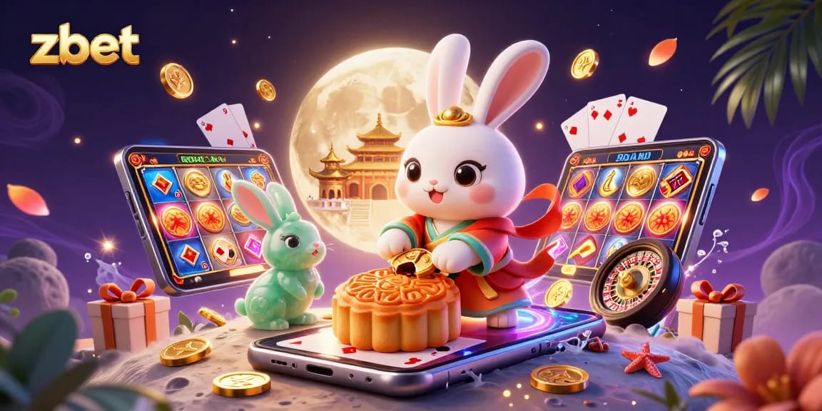 Experience thrilling gameplay with zbet, featuring a moon rabbit and festive casino elements.