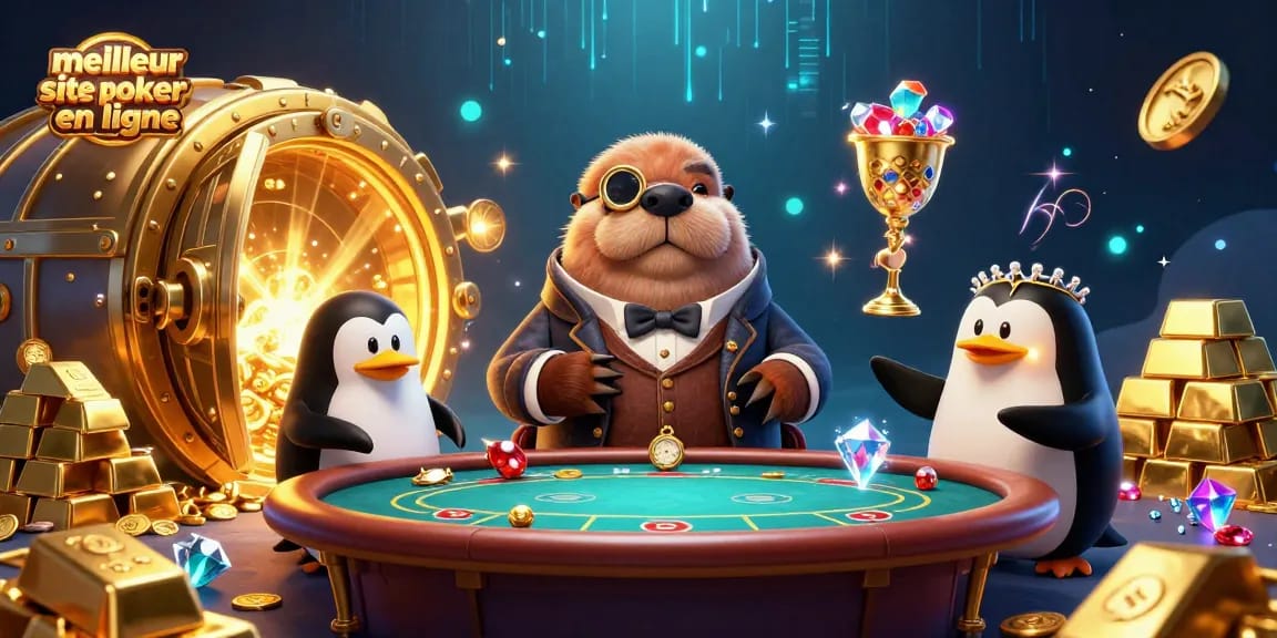 Participer au meilleur site de poker en ligne avec des personnages animés autour d'une table de poker sous-marine