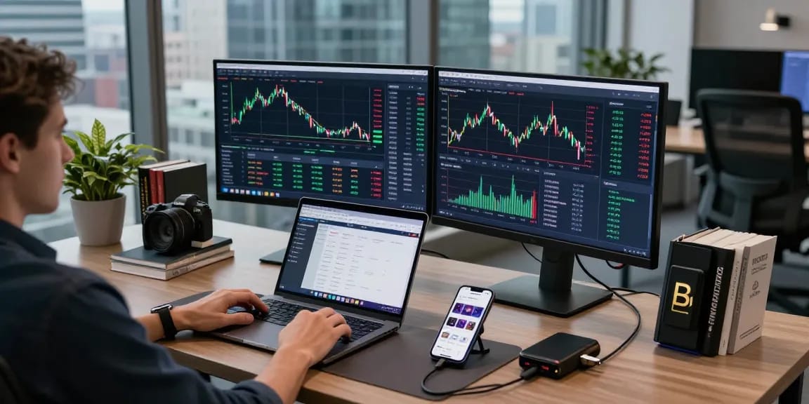 Cricbet insights featuring a cryptocurrency trading workspace with real-time charts and DeFi dashboard.