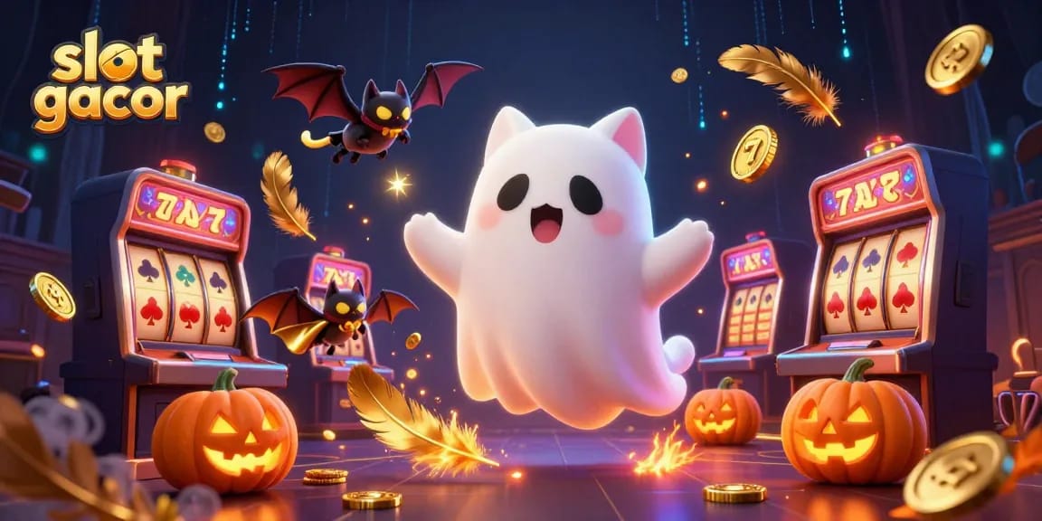 Experience thrilling slot gacor action with a ghost cat and vampire bat in a haunted casino.