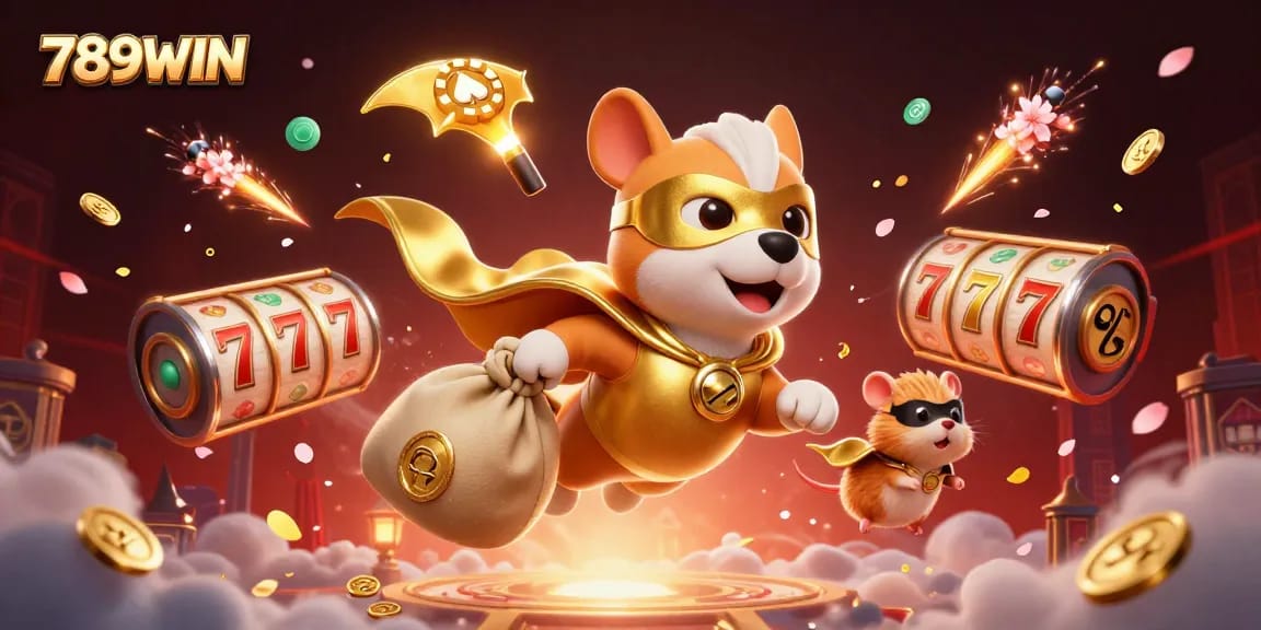 Experience thrilling gaming action at 789WIN with vibrant visuals of a superhero dog and magical symbols.