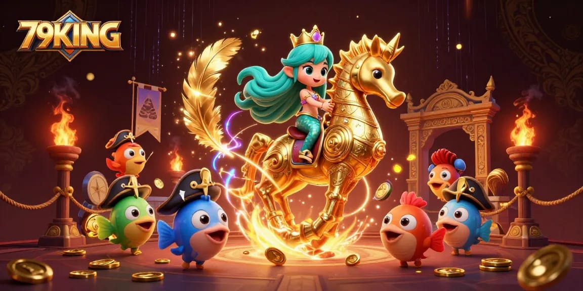 Experience the excitement of 79KING with a colorful, dynamic 3D mermaid and casino scene.