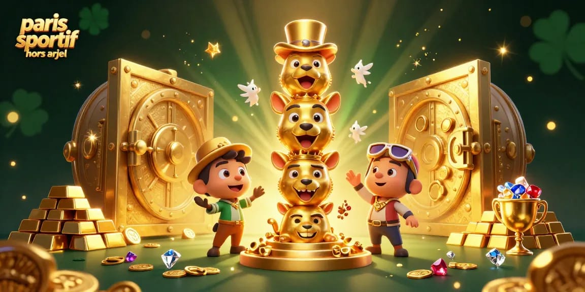 Pariez avec "paris sportif hors arjel" sur une magnifique illustration 3D de casino dynamique et colorée.