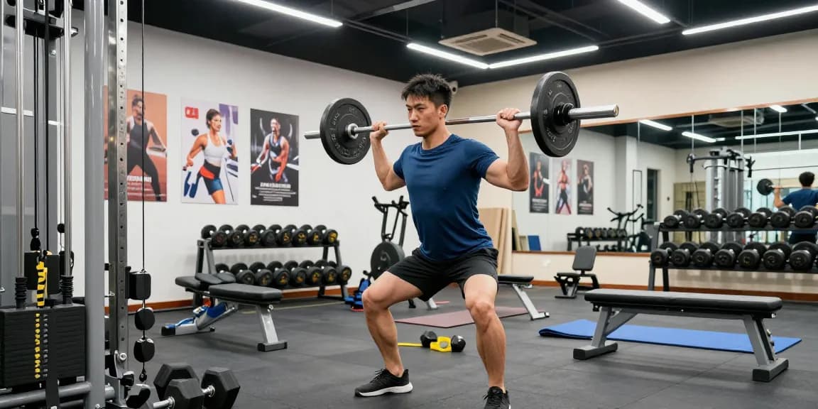 Beligas Shop active lifestyle showcased with a determined man lifting weights in a modern gym.