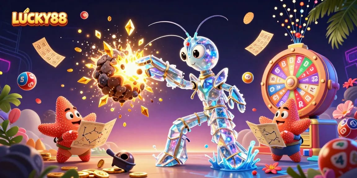 Experience a thrilling LUCKY88 jackpot adventure with vibrant slots and winning elements in a dynamic scene.