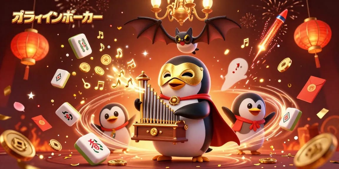 オンラインポーカーを楽しむ3Dのキャラクターたちが金色のコインを放ちながら演奏するシーン