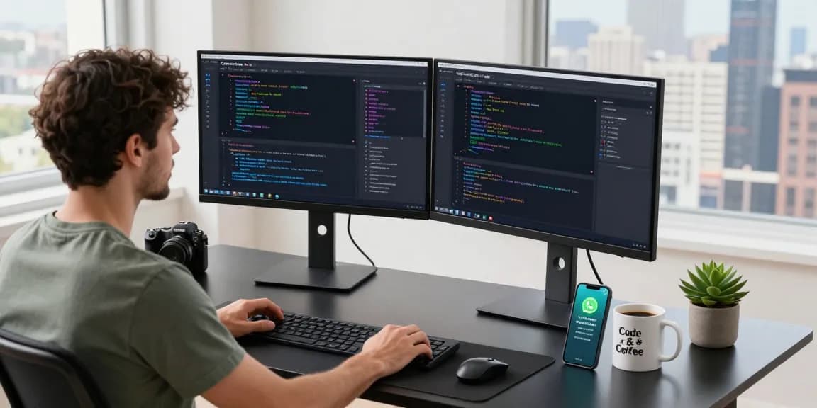 OpenClaw AI developer in a modern workspace coordinating tasks, showcasing productivity and tech integration